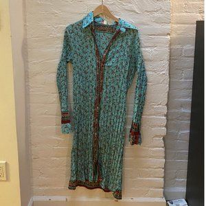 Pleated Border Print Buttonfront Shirt-Dress